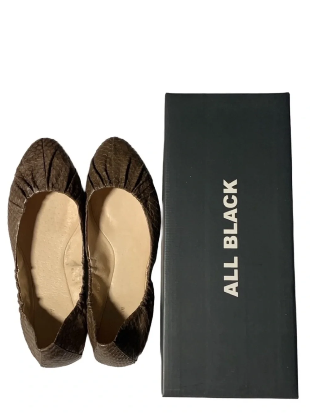 ALL BLACK Women’s Brown Gathered Ballet Flats Genuine Leather Upper and Lining